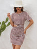 Stylish Women’s Cutout Striped Round Neck Dress with Short Sleeves