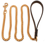 10mm Stainless Steel Leather Golden Medium-Sized Dog Traction Chain