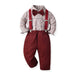 Multi-Color Plaid Long Sleeve Cotton Shirt Suspenders Boys' Suit Kid's Clothes
