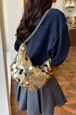 Sequin Chain Crossbody Bag with Metallic Glam Finish