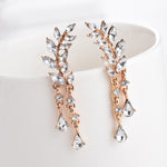 Sweet Sparkling Diamond Pop Leaf Tassel Crystal Droplet Earrings Jewelry