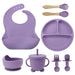 Premium Eight-Piece Silicone Bibs and Dinner Set for Babies with Suction Cup Bowl and Divided Plate