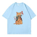 Anime Cat Printed Short Sleeve Loose Fit T-Shirt for Casual Wear