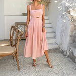 Women's Solid Color High-Waisted Sleeveless Vacation Cami Maxi Dress
