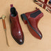 Men’s Pointed Toe Leather High-Top Boots with Red Soles – British Style