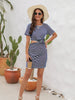 Stylish Women’s Cutout Striped Round Neck Dress with Short Sleeves