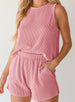 Striped Sleeveless Vest and Shorts Two-Piece Casual Set for Women
