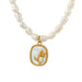 French Baroque Pearl & Shell Necklace – Oval Pendant with Zircon Inlay