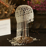 Handmade Hollow Pearl Tassel Headpiece Hat For Stage, Performance, Or Events