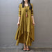 Fake Two-Piece Long Skirt Large Hem Linen Dress Loose Long Sleeved Cotton Dress