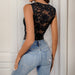 Women's Lace V-Neck Solid Color Jumpsuit with Sheer Detailing