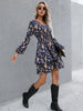Women's Floral Layered Dress With Surplice Neckline And Balloon Sleeves