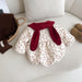Velvet Newborn Baby Gown with Bow Detail for First Month, One Year, and Hundred Days Celebration