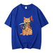 Anime Cat Printed Short Sleeve Loose Fit T-Shirt for Casual Wear