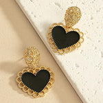Black Epoxy Metal Heart Earrings Women's Enamel Vintage Fashion Jewelry
