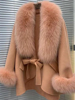 Women's Woolen Jacket Big Fur Collar High-End Luxury Fashionable Cloak Jacket