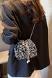 Sparkling Sequin Drawstring Bucket Bag with Metal Chain Strap