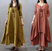 Fake Two-Piece Long Skirt Large Hem Linen Dress Loose Long Sleeved Cotton Dress