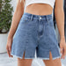 Women's Frayed Edge Denim Shorts with Side Slits