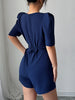 Women's Solid Color Bubble Sleeve Shorts Jumpsuit