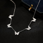 Silver Butterfly Pendant Tassel Necklace Women's Cool Style Clavicle Chain