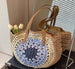 Round Straw Woven Beach Bag With Hollow Paper Rope Design And Shoulder Strap