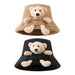 Winter Warm Bucket Hat 3D Stuffed Teddy Bear Wide Brim Plush Hat