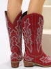 Women's PU Leather Geometric Embroidered Pointed Toe Western Boots