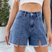 Women's Frayed Edge Denim Shorts with Side Slits