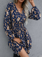 Women's Floral Layered Dress With Surplice Neckline And Balloon Sleeves
