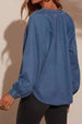 Plunge Button-Up Denim Top With Long Sleeves For Women’s Fashionwear