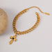 Stainless Steel Cross Pendant Bracelet with Imitation Gemstone