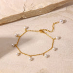 Women's 18K Gold-Plated Pearl Charm Anklet Jewelry