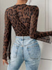 Lace Trim Leopard Print V-Neck Bodysuit For Women With Sultry Fit