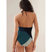 Halterneck Color Block Backless Women's One-Piece Swimsuit