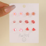 6-Pieces Set Earrings Jewelry Exquisite Resin Butterfly Flower Love Stud Earrings