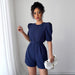 Women's Solid Color Bubble Sleeve Shorts Jumpsuit