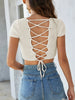 Women Fashion Lace-Up Openwork Square Neck Lightweight Sweater