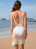 Women's Beachwear Tassel Crochet Cover-Up Top with Spaghetti Straps in Solid Color Design