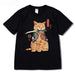 Summer Casual Round Neck Short Sleeve T-Shirt with Cute Printed Cat Design
