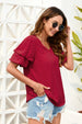Elegant Swiss Dot V-Neck Blouse With Short Sleeves For Everyday Feminine Fashion