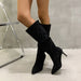 Women's Pull-On Pleated High Heel Boots – Stylish and Comfortable Fit