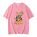 Anime Cat Printed Short Sleeve Loose Fit T-Shirt for Casual Wear