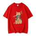 Anime Cat Printed Short Sleeve Loose Fit T-Shirt for Casual Wear