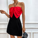 Women's Bow Contrast V-Neck Halter Mini Dress – Slim Fit