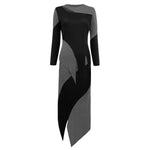 Pleated Women 2 Piece Long Sleeve Colorblocking Design Early Round Neck Suit