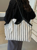 Striped Canvas Tote Bag With Spacious Interior For Daily Use Or Weekend Outings