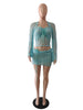Bead Knit Mini-Dress Three-Piece Set for Women - Knit Top & Skirt Outfit