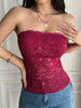 Solid Color Strapless Knitted Crop Top with Hollow-Out Design and Navel Cutout for Women
