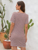 Stylish Women’s Cutout Striped Round Neck Dress with Short Sleeves